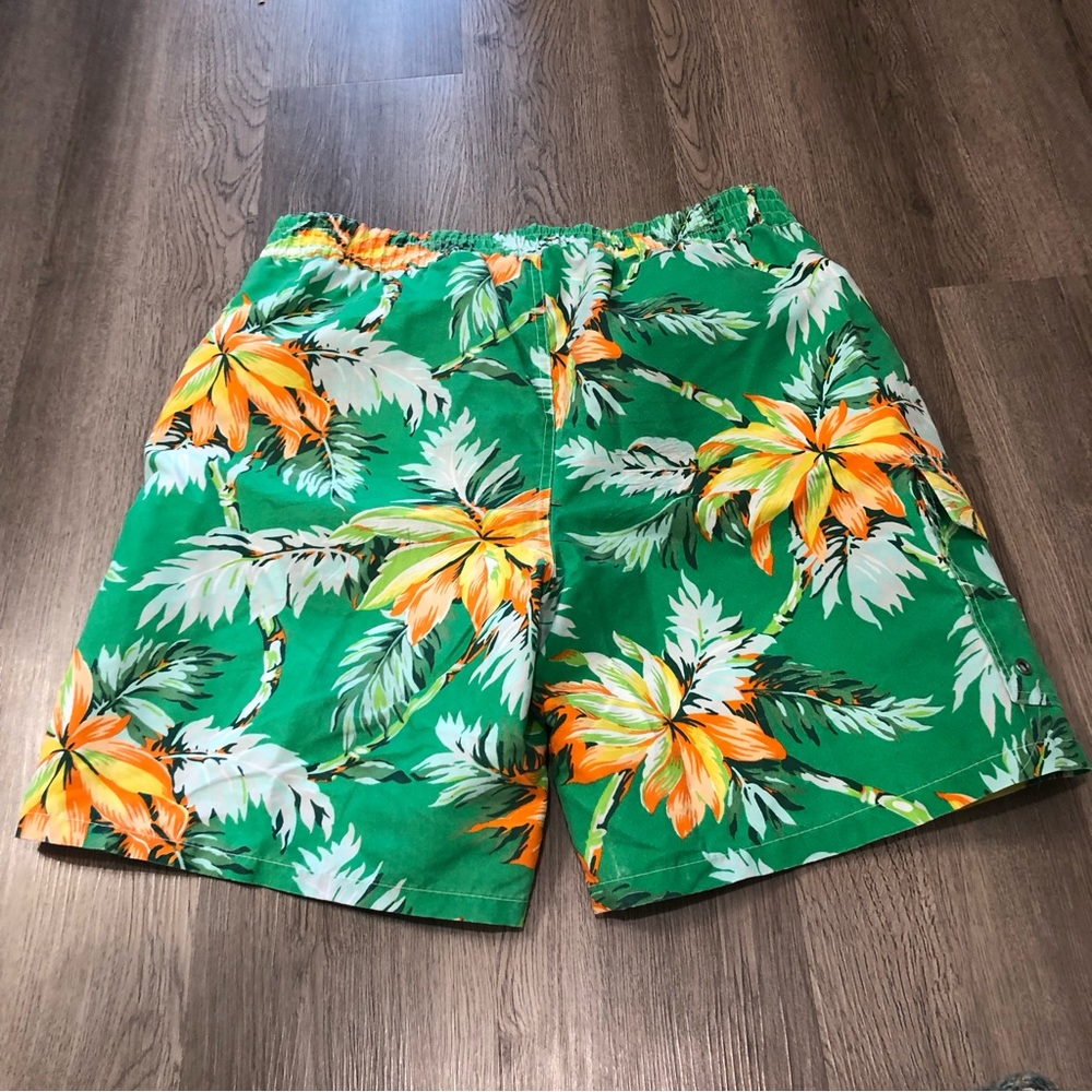 Polo Ralph Lauren Hawaiian Swim Trunks Lined Men’s Large Green Orange Floral - Picture 2 of 7